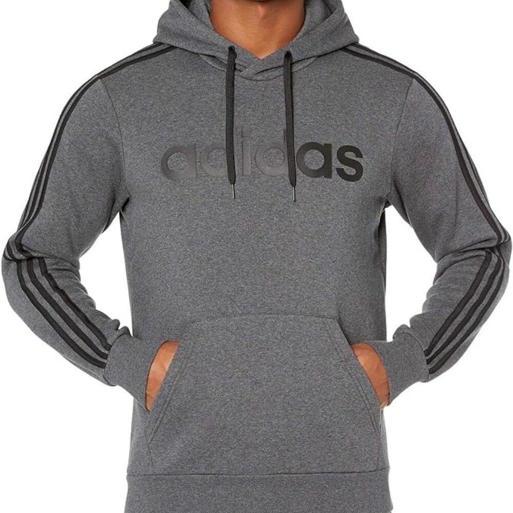 Adidas Essentials Gray With Black Pullover 3 Stri… - image 1